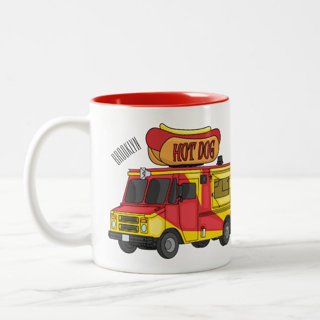 Tasse 2 Couleurs Illustration d'un camion de nourriture pour chien  (Gauche)