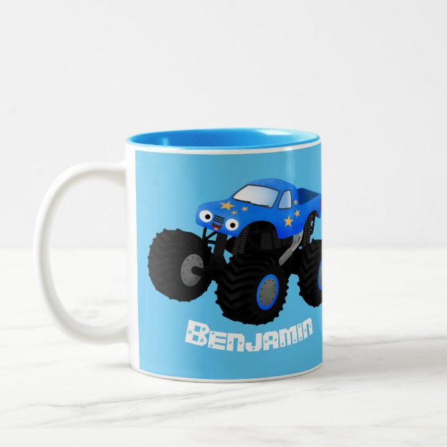 Tasse 2 Couleurs Illustration d'un camion monstre bleu mou (Gauche)