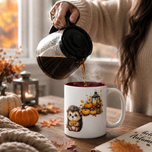 Tasse 2 Couleurs Illustration d'un hérisson mignon d'automne avec u
