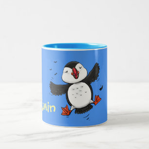 Tasse 2 Couleurs Illustration d'un macareux volant mou