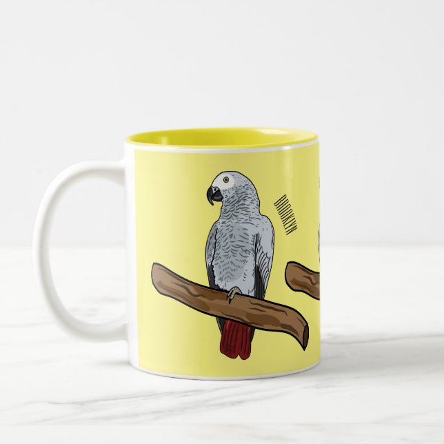 Tasse 2 Couleurs Illustration d'un perroquet gris en Afrique (Gauche)
