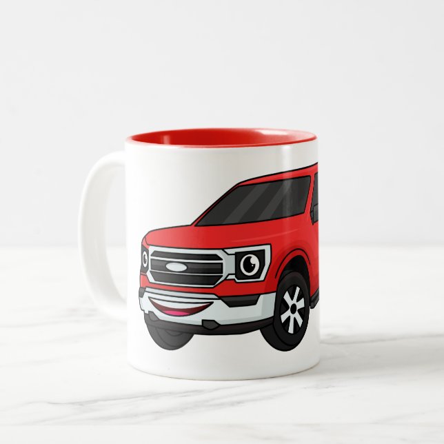 Tasse 2 Couleurs Illustration d'une camionnette rouge mou (Devant gauche)