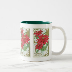 Tasse 2 Couleurs Illustration Poinsettia vintage.