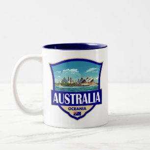 Tasse 2 Couleurs Illustration Rétro Badge Australie