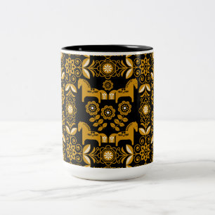 Tasse 2 Couleurs Impression de cheval suédois Dala moutarde
