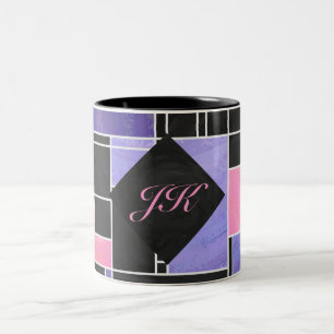 Tasse 2 Couleurs Impression noire violet mondriaque