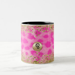 Tasse 2 Couleurs Imprimé léopard rose paillettes dorées monogramme