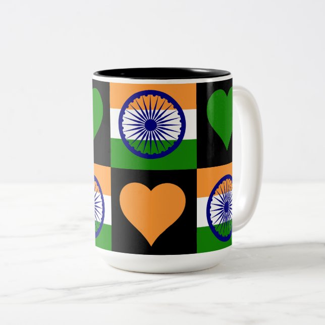 Tasse 2 Couleurs Inde Drapeau Coeur Motif Patriotique Indian Pride (Devant droit)