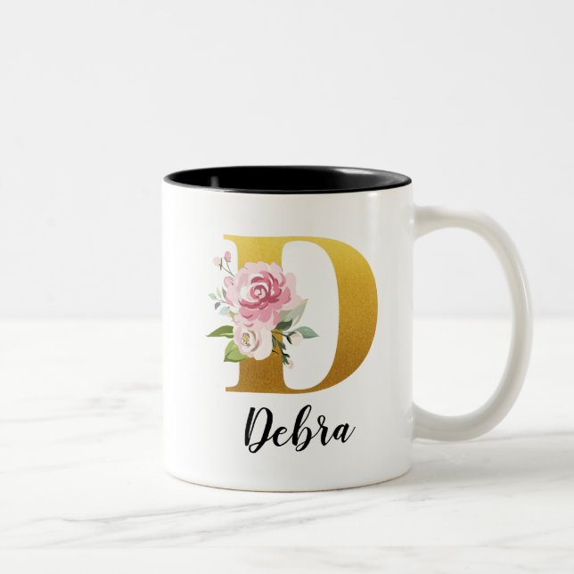 Tasse 2 Couleurs Initiale de monogramme floral personnalisé (Droit)