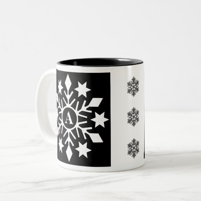 Tasse 2 Couleurs Initiale Noir Blanc Noir Feux de neige (Devant gauche)