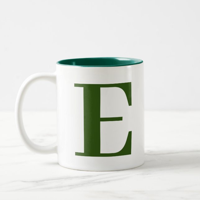 Tasse 2 Couleurs Initiales de Monogramme Vert Moderne Sur Mesure (Gauche)