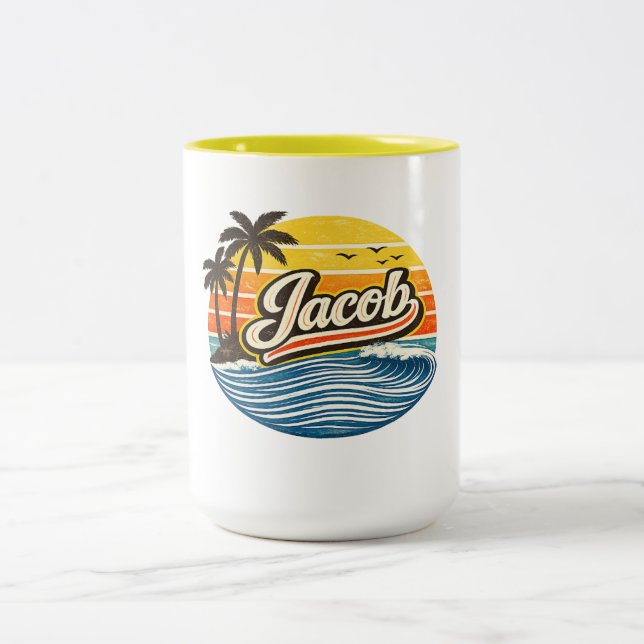 Tasse 2 Couleurs Jacob Retro Sunset Name Design (Centre)