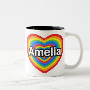 Tasse 2 Couleurs J'aime Amelia. Je t'aime Amelia. Coeur