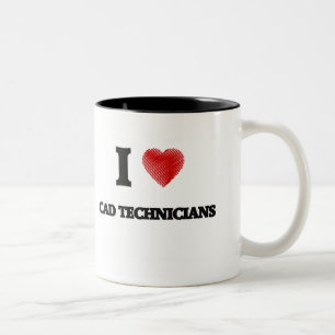 Tasse 2 Couleurs J'aime des techniciens de DAO (le coeur fait à