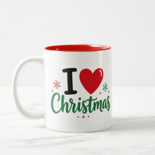 Tasse 2 Couleurs J'aime la typographie des fêtes de Noël Design mig