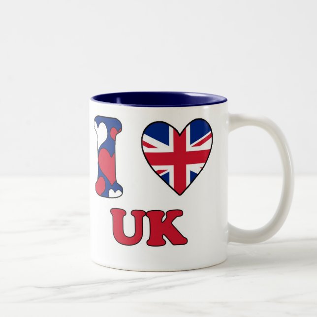 Tasse 2 Couleurs J'aime le Royaume-Uni (Droit)