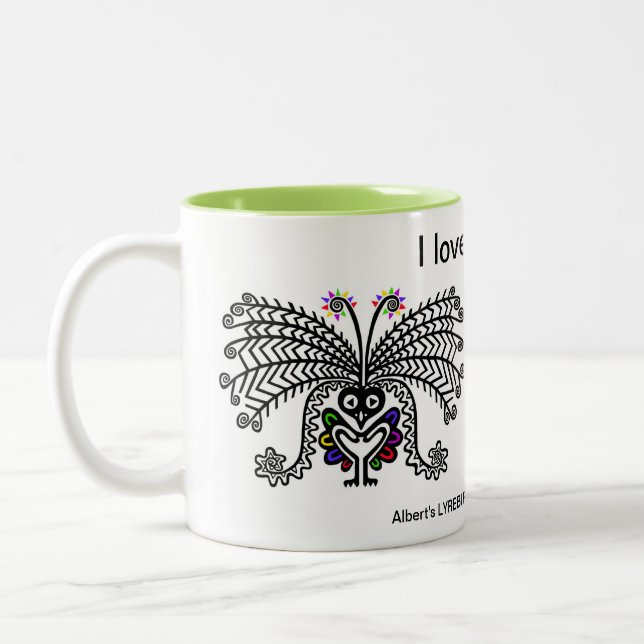 Tasse 2 Couleurs J'aime LyreBIRDS - Faune Australie - Nature (Gauche)