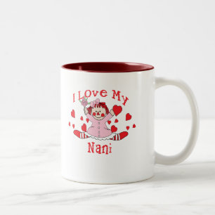 Tasse 2 Couleurs J'aime ma poupée et coeurs de chiffon de Nani