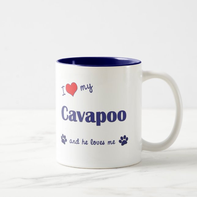 Tasse 2 Couleurs J'aime mon Cavapoo (le chien masculin) (Droit)