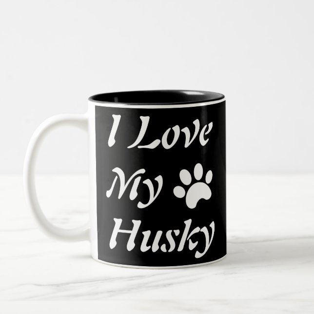 Tasse 2 Couleurs J'aime mon Husky (Gauche)