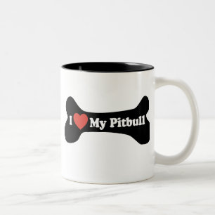 Tasse 2 Couleurs J'aime mon Pitbull - os de chien