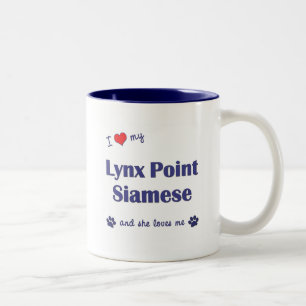 Tasse 2 Couleurs J'aime mon point de Lynx siamois (le chat femelle)