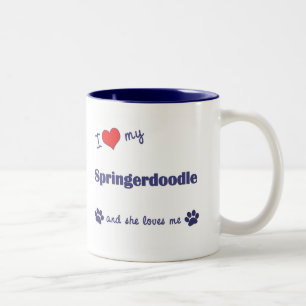 Tasse 2 Couleurs J'aime mon Springerdoodle (le chien femelle)
