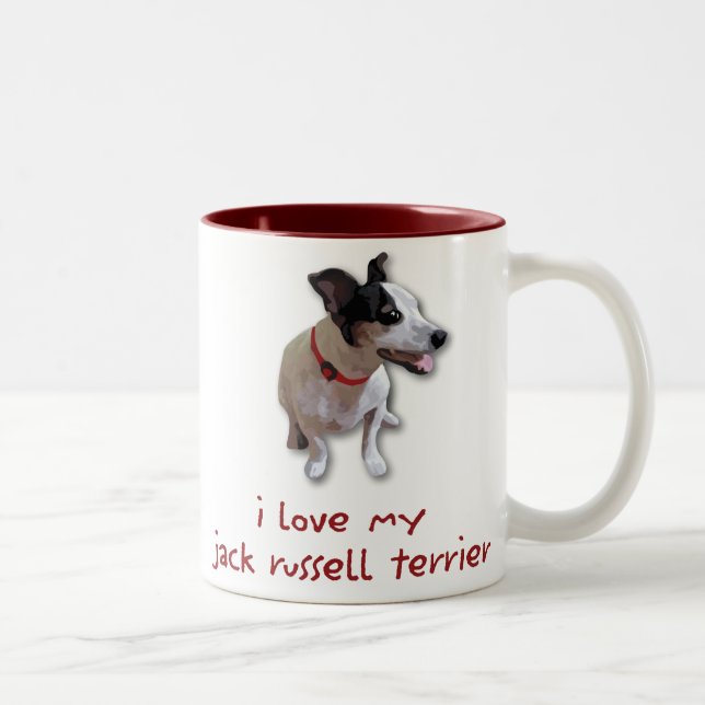 Tasse 2 Couleurs j'aime mon terrier de Russell de cric (Droit)
