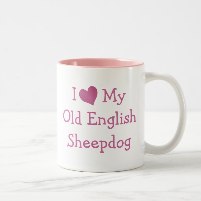 Tasse 2 Couleurs J'Aime Mon Vieux Berger Anglais (Droit)