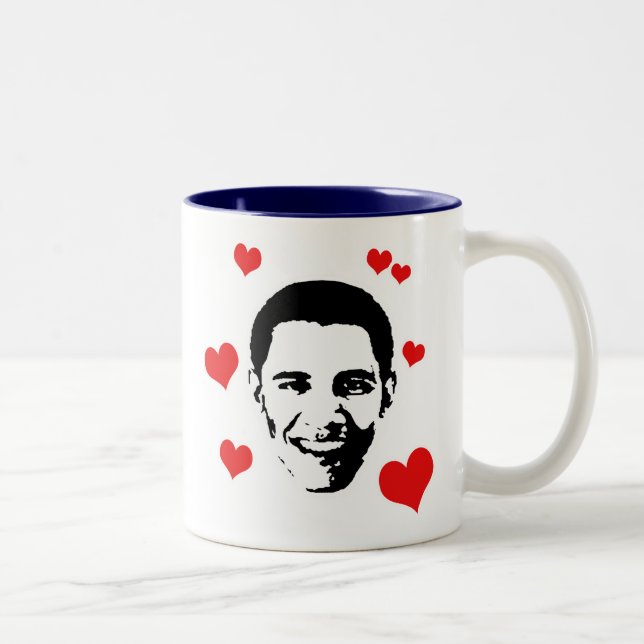 Tasse 2 Couleurs J'aime Obama (Droit)