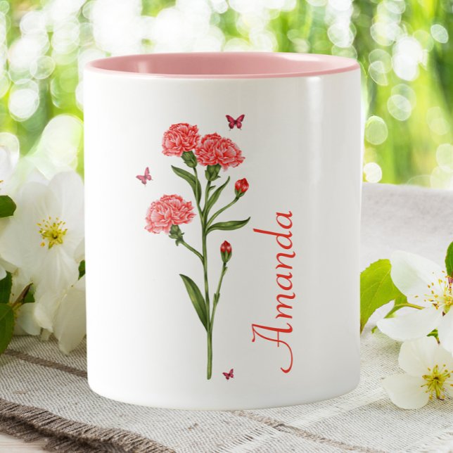 Tasse 2 Couleurs Janvier Fleur Mois de naissance de l'oeillet (Créateur téléchargé)