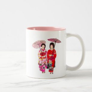 Tasse 2 Couleurs Japonais mignon Geisha avec kimono rose