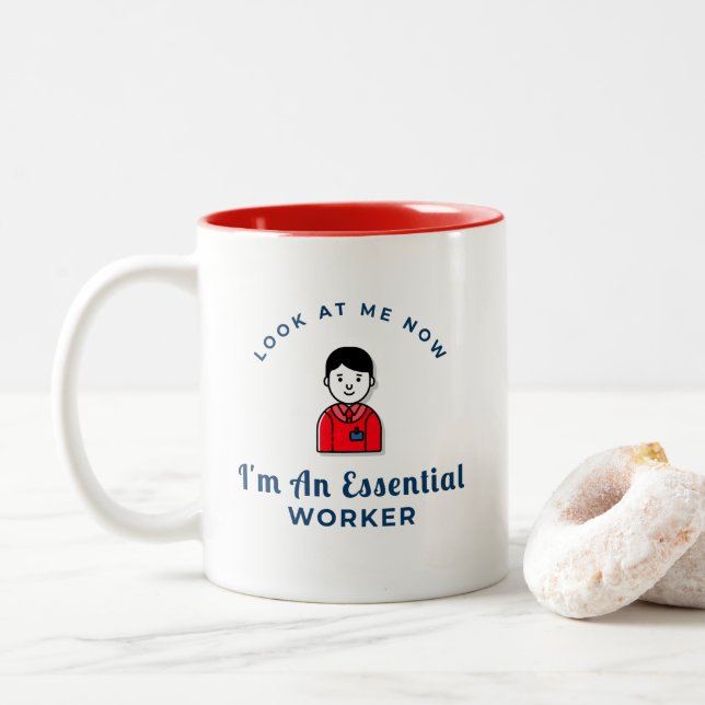 Tasse 2 Couleurs je suis un travailleur essentiel (Avec donut)