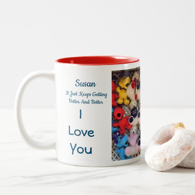 Tasse 2 Couleurs Je t'aime Anniversaire Personnalisé (Avec donut)