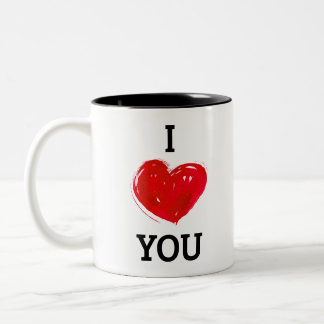 Tasse 2 Couleurs Je t'aime Coeur Rouge Moderne | Saint Valentin (Gauche)