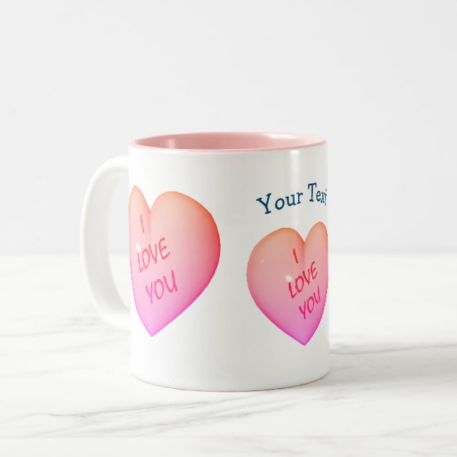 Tasse 2 Couleurs Je t'aime Coeurs roses Personnalisé (Devant gauche)