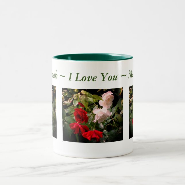 Tasse 2 Couleurs Je t'aime Roses trempés Personnalisé (Centre)