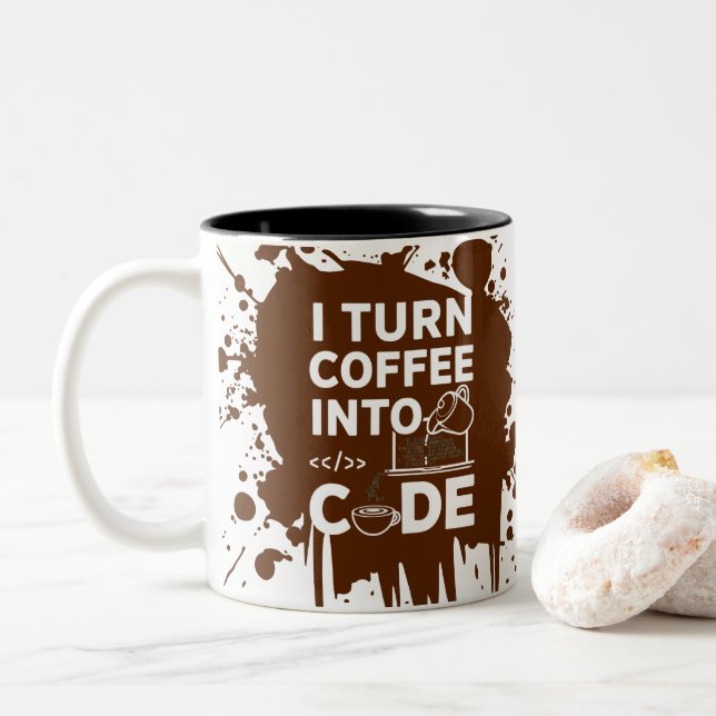 Tasse 2 Couleurs Je Transforme Le Café En Code (Avec donut)