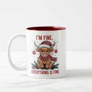 Tasse 2 Couleurs Je vais bien Tout est beau Noël vache Highland
