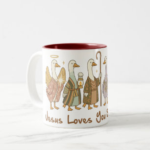 Tasse 2 Couleurs « Jésus t'aime, espèce d'oie » • Foi drôle Bohème