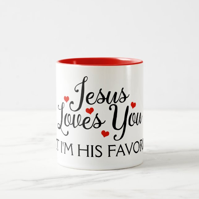 Tasse 2 Couleurs Jésus vous aime favori drôle (Centre)