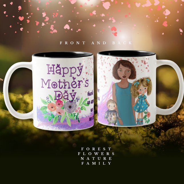 Tasse 2 Couleurs JEUX JOUR DE LA MÈRE des enfants (HAPPY MOTHER'S DAY from kids Two-Tone Coffee Mug)