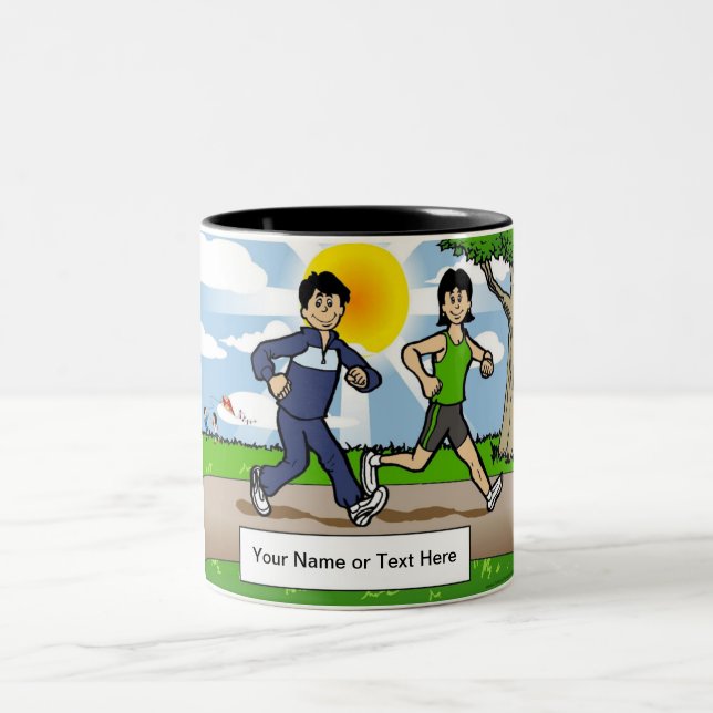 Tasse 2 Couleurs Jogger Runner- Couple Cartoon by PrintedPerfection (Centre)