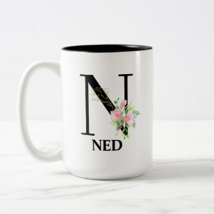 Tasse 2 Couleurs Joli alphabet floral N monogrammé