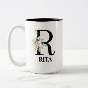 Tasse 2 Couleurs Joli alphabet floral R monogrammé
