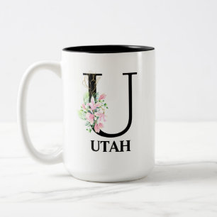 Tasse 2 Couleurs Joli alphabet floral U monogrammé