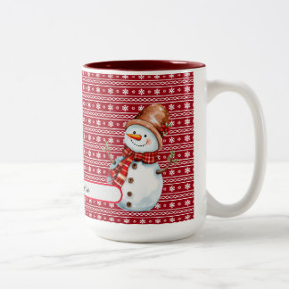 Tasse 2 Couleurs Joli aquarelle personnalisée Snowman sapin de Noël