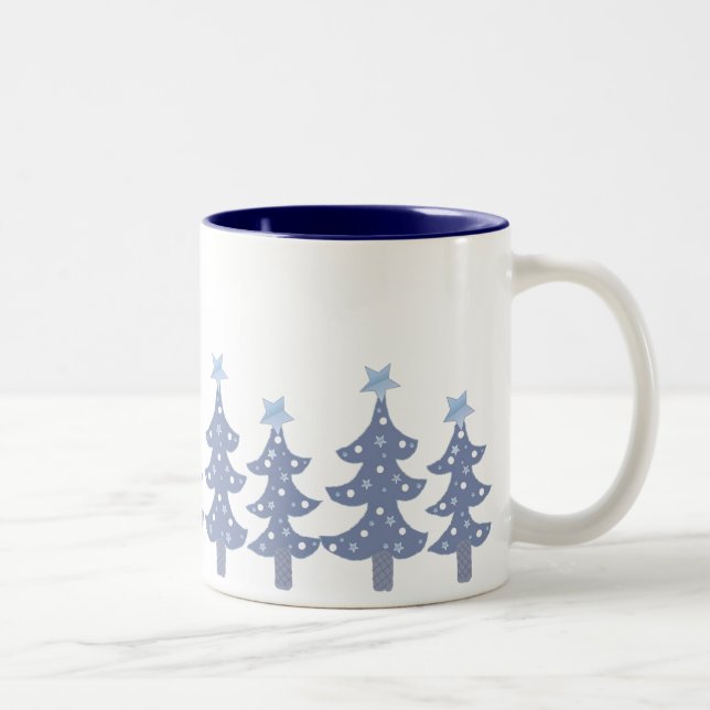 Tasse 2 Couleurs Joli arbre de Noël bleu (Droit)