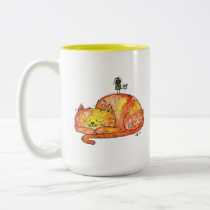 Tasse 2 Couleurs Joli Chat Endormi Fantaisiste