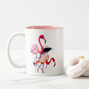 Tasse 2 Couleurs Joli flamant rose sur bleu
